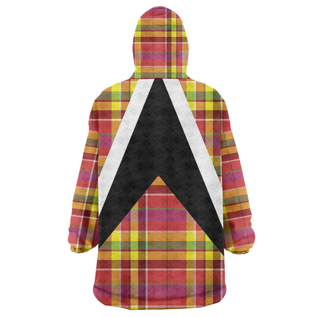 Saint Lucia Creole Day Wearable Blanket Hoodie Madras Pattern Flag Style