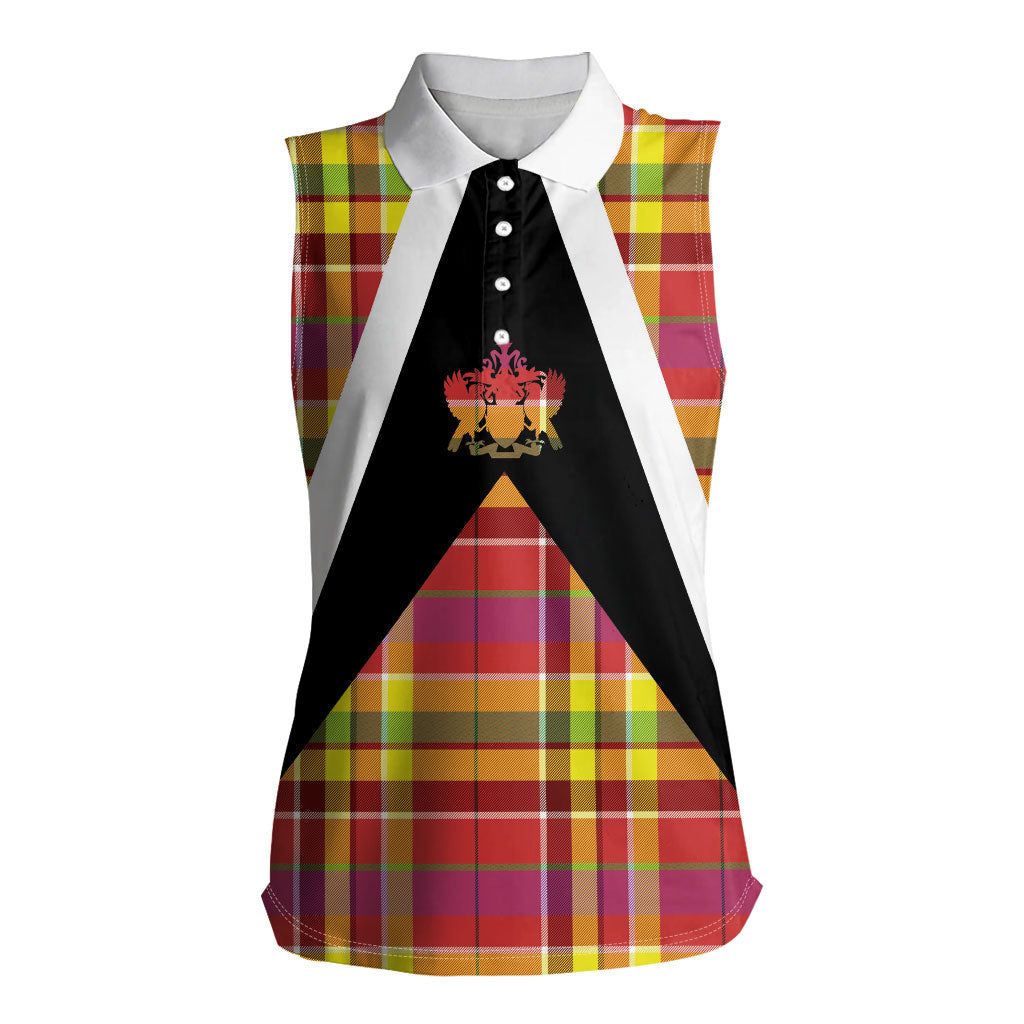 Saint Lucia Creole Day Women Sleeveless Polo Shirt Madras Pattern Flag Style