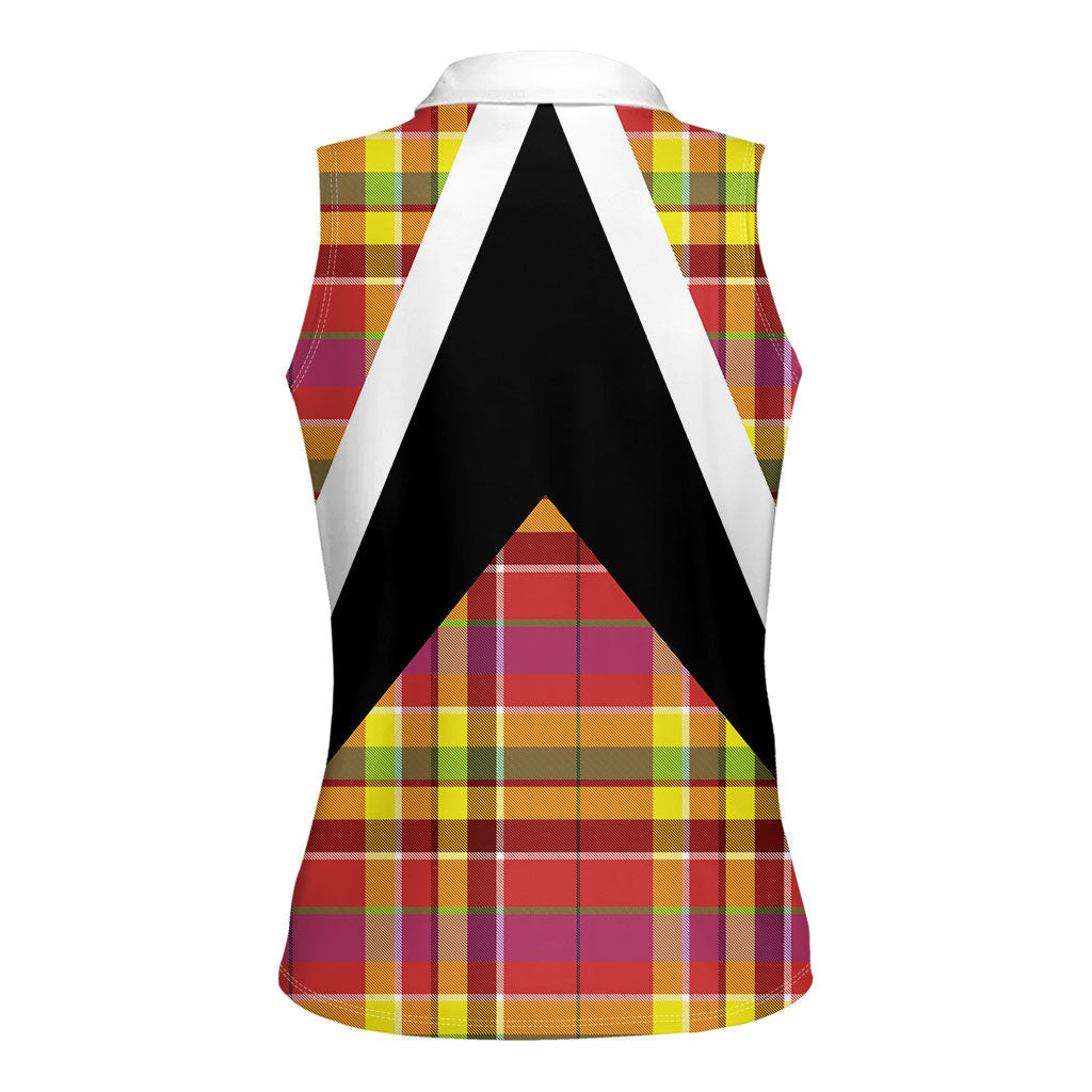 Saint Lucia Creole Day Women Sleeveless Polo Shirt Madras Pattern Flag Style