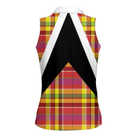 Saint Lucia Creole Day Women Sleeveless Polo Shirt Madras Pattern Flag Style