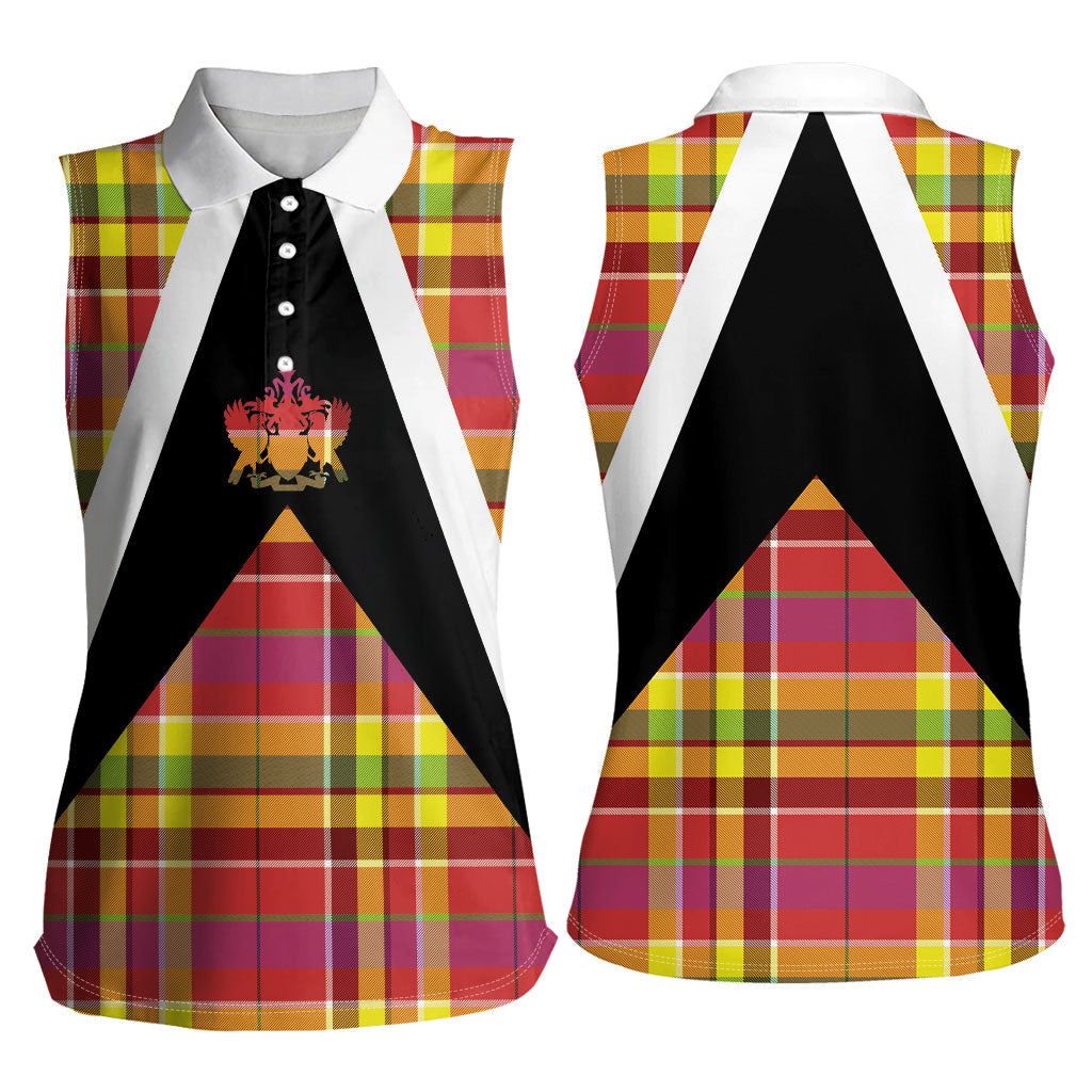 Saint Lucia Creole Day Women Sleeveless Polo Shirt Madras Pattern Flag Style
