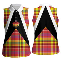 Saint Lucia Creole Day Women Sleeveless Polo Shirt Madras Pattern Flag Style