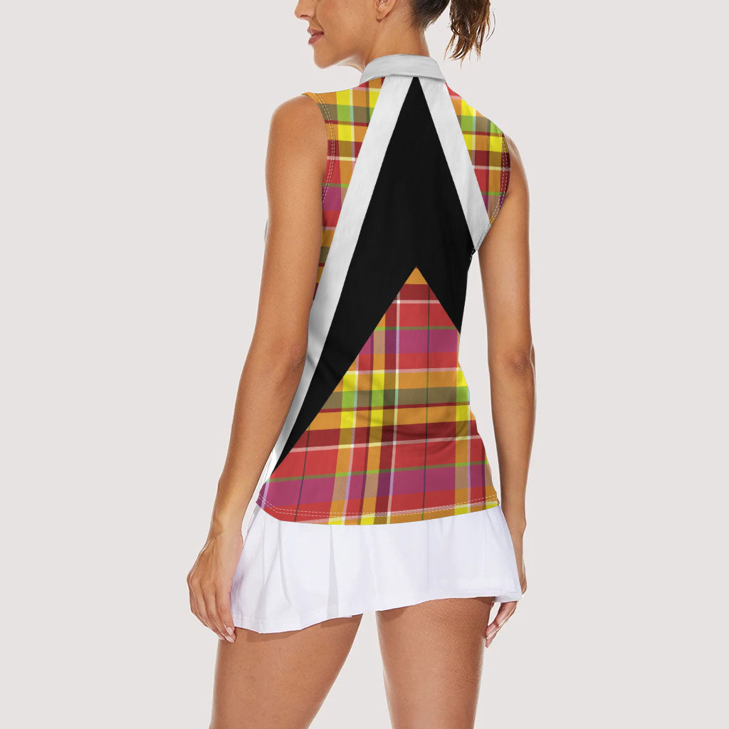 Saint Lucia Creole Day Women Sleeveless Polo Shirt Madras Pattern Flag Style