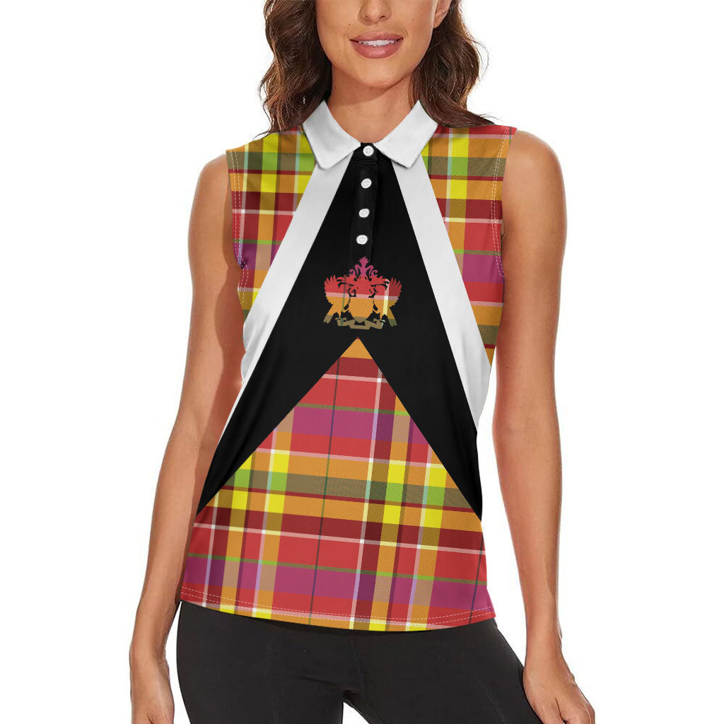 Saint Lucia Creole Day Women Sleeveless Polo Shirt Madras Pattern Flag Style