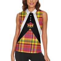 Saint Lucia Creole Day Women Sleeveless Polo Shirt Madras Pattern Flag Style