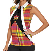 Saint Lucia Creole Day Women Sleeveless Polo Shirt Madras Pattern Flag Style