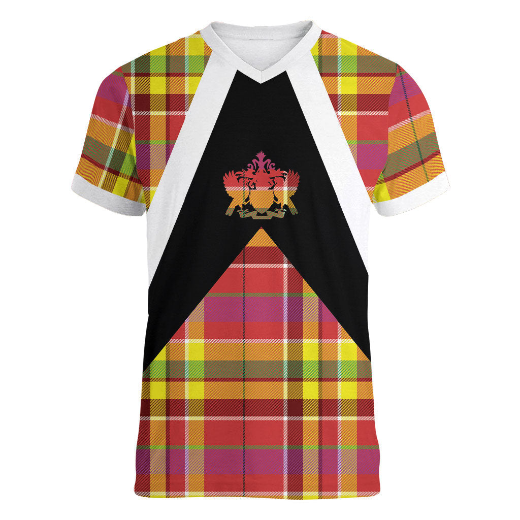 Saint Lucia Creole Day Women V-Neck T-Shirt Madras Pattern Flag Style