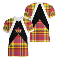Saint Lucia Creole Day Women V-Neck T-Shirt Madras Pattern Flag Style