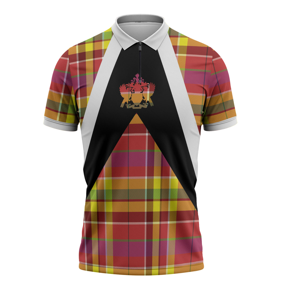 Saint Lucia Creole Day Zipper Polo Shirt Madras Pattern Flag Style