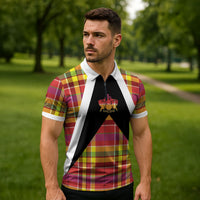 Saint Lucia Creole Day Zipper Polo Shirt Madras Pattern Flag Style