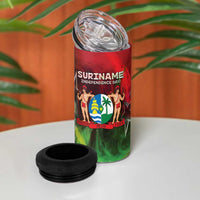 Suriname Independence Day 4 in 1 Can Cooler Tumbler Wan Switi Srefidensi Dey - Wonder Print Shop