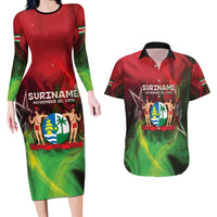Suriname Independence Day Couples Matching Long Sleeve Bodycon Dress and Hawaiian Shirt Wan Switi Srefidensi Dey - Wonder Print Shop