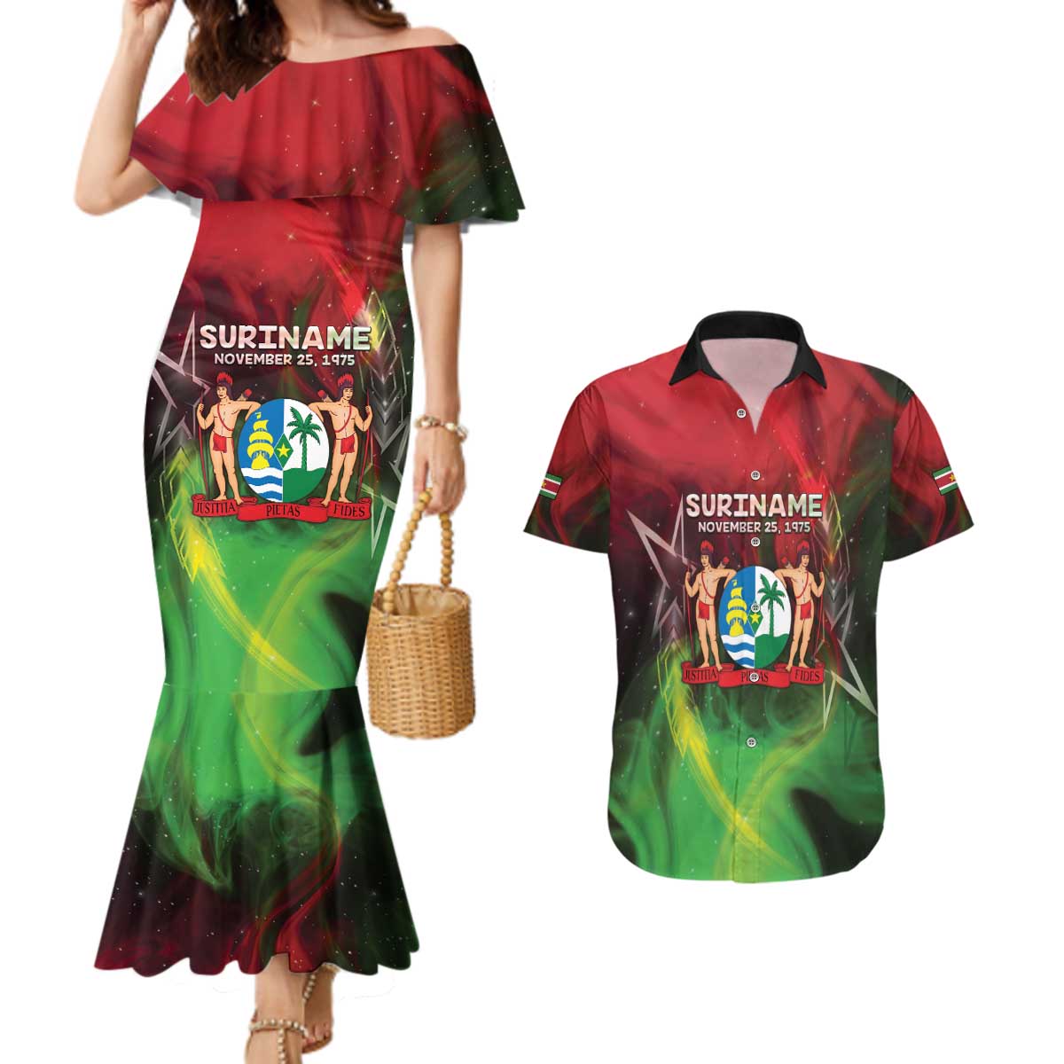 Suriname Independence Day Couples Matching Mermaid Dress and Hawaiian Shirt Wan Switi Srefidensi Dey - Wonder Print Shop