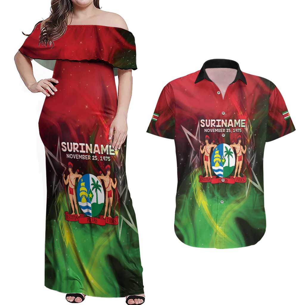 Suriname Independence Day Couples Matching Off Shoulder Maxi Dress and Hawaiian Shirt Wan Switi Srefidensi Dey - Wonder Print Shop