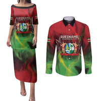 Suriname Independence Day Couples Matching Puletasi and Long Sleeve Button Shirt Wan Switi Srefidensi Dey - Wonder Print Shop