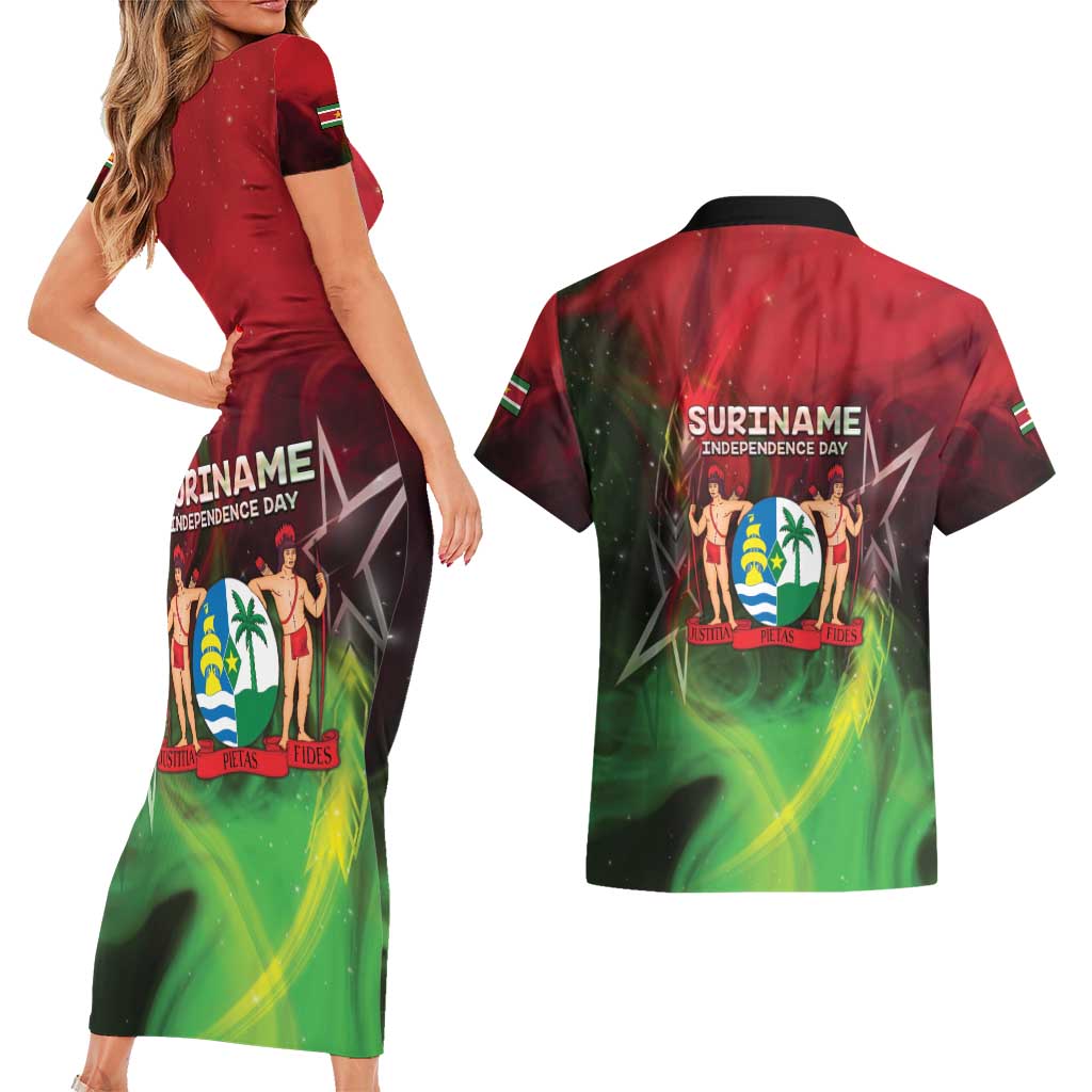 Suriname Independence Day Couples Matching Short Sleeve Bodycon Dress and Hawaiian Shirt Wan Switi Srefidensi Dey - Wonder Print Shop