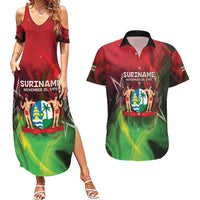 Suriname Independence Day Couples Matching Summer Maxi Dress and Hawaiian Shirt Wan Switi Srefidensi Dey - Wonder Print Shop