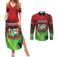Suriname Independence Day Couples Matching Summer Maxi Dress and Long Sleeve Button Shirt Wan Switi Srefidensi Dey - Wonder Print Shop