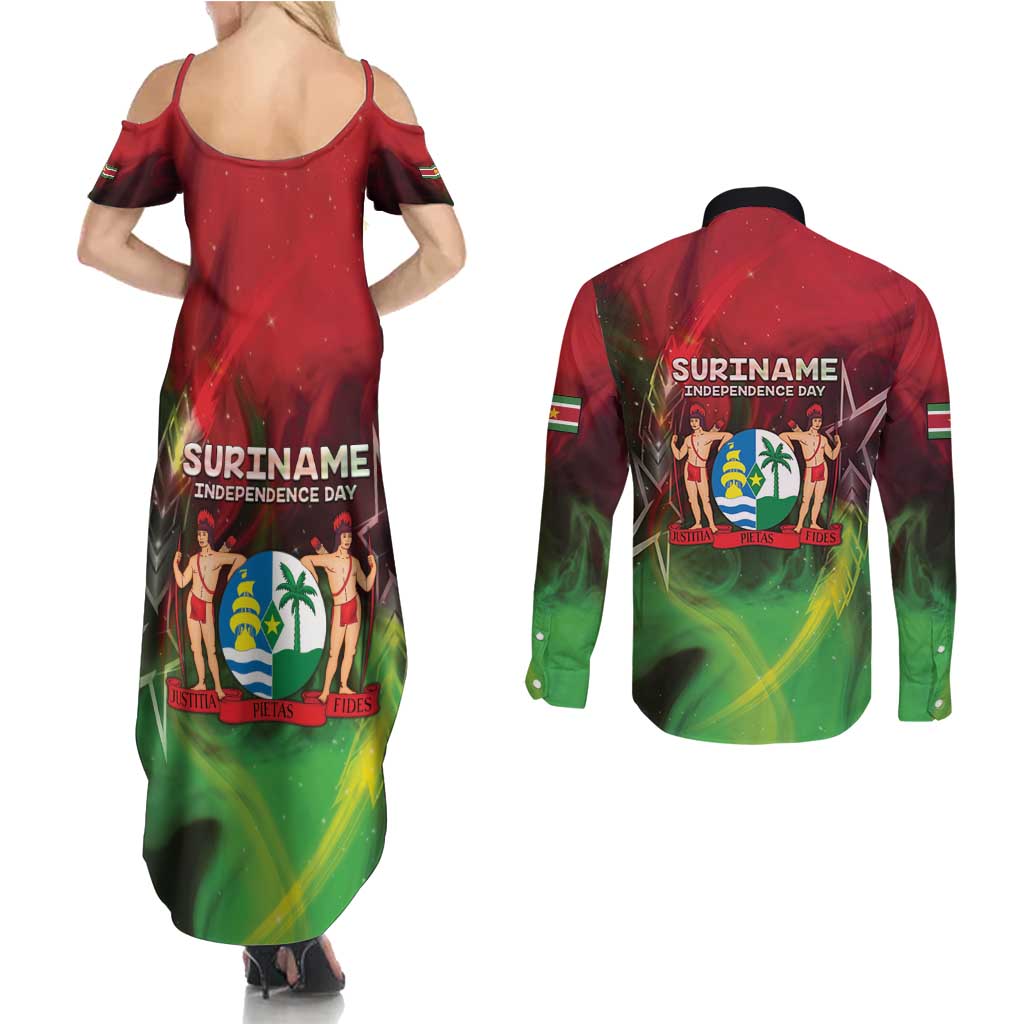 Suriname Independence Day Couples Matching Summer Maxi Dress and Long Sleeve Button Shirt Wan Switi Srefidensi Dey - Wonder Print Shop