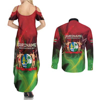 Suriname Independence Day Couples Matching Summer Maxi Dress and Long Sleeve Button Shirt Wan Switi Srefidensi Dey - Wonder Print Shop