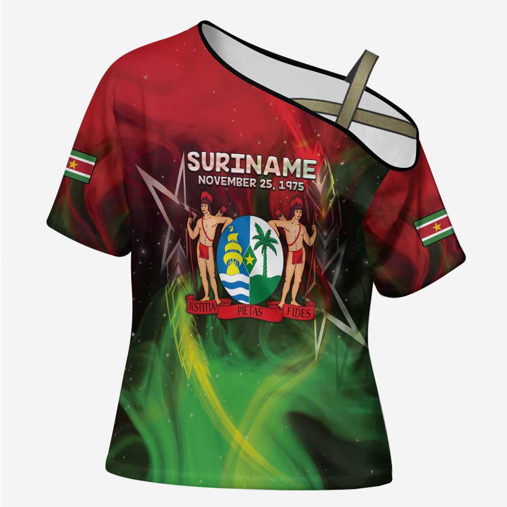 Suriname Independence Day Cross Shoulder Shirt Wan Switi Srefidensi Dey - Wonder Print Shop