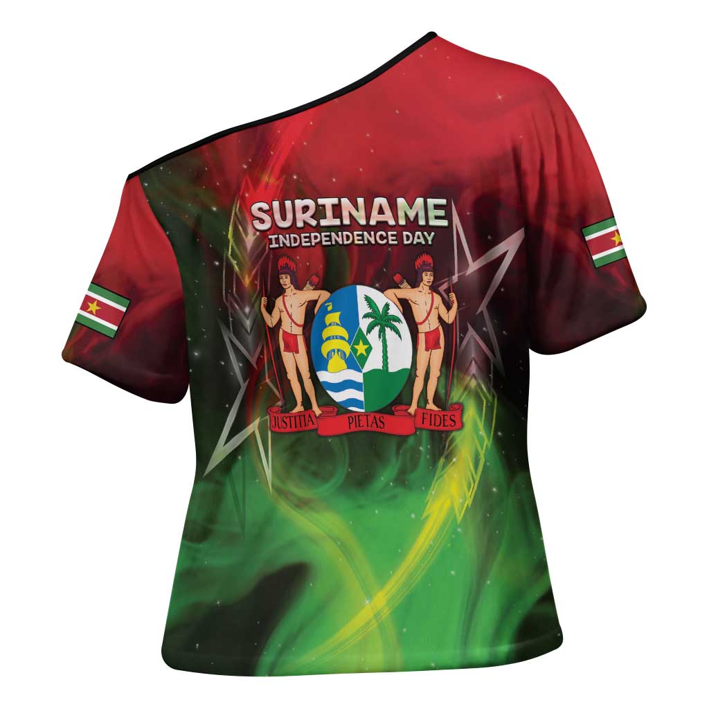 Suriname Independence Day Cross Shoulder Shirt Wan Switi Srefidensi Dey - Wonder Print Shop