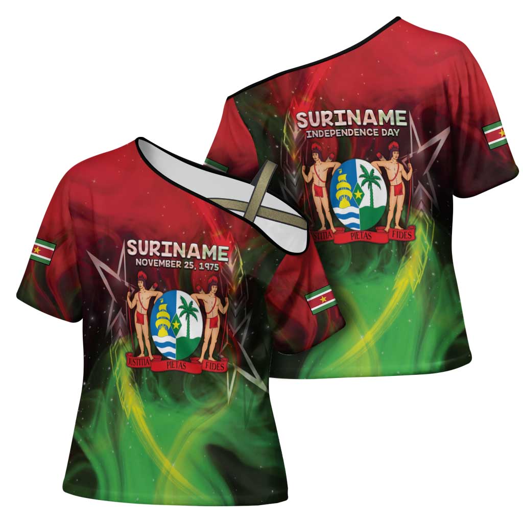 Suriname Independence Day Cross Shoulder Shirt Wan Switi Srefidensi Dey - Wonder Print Shop