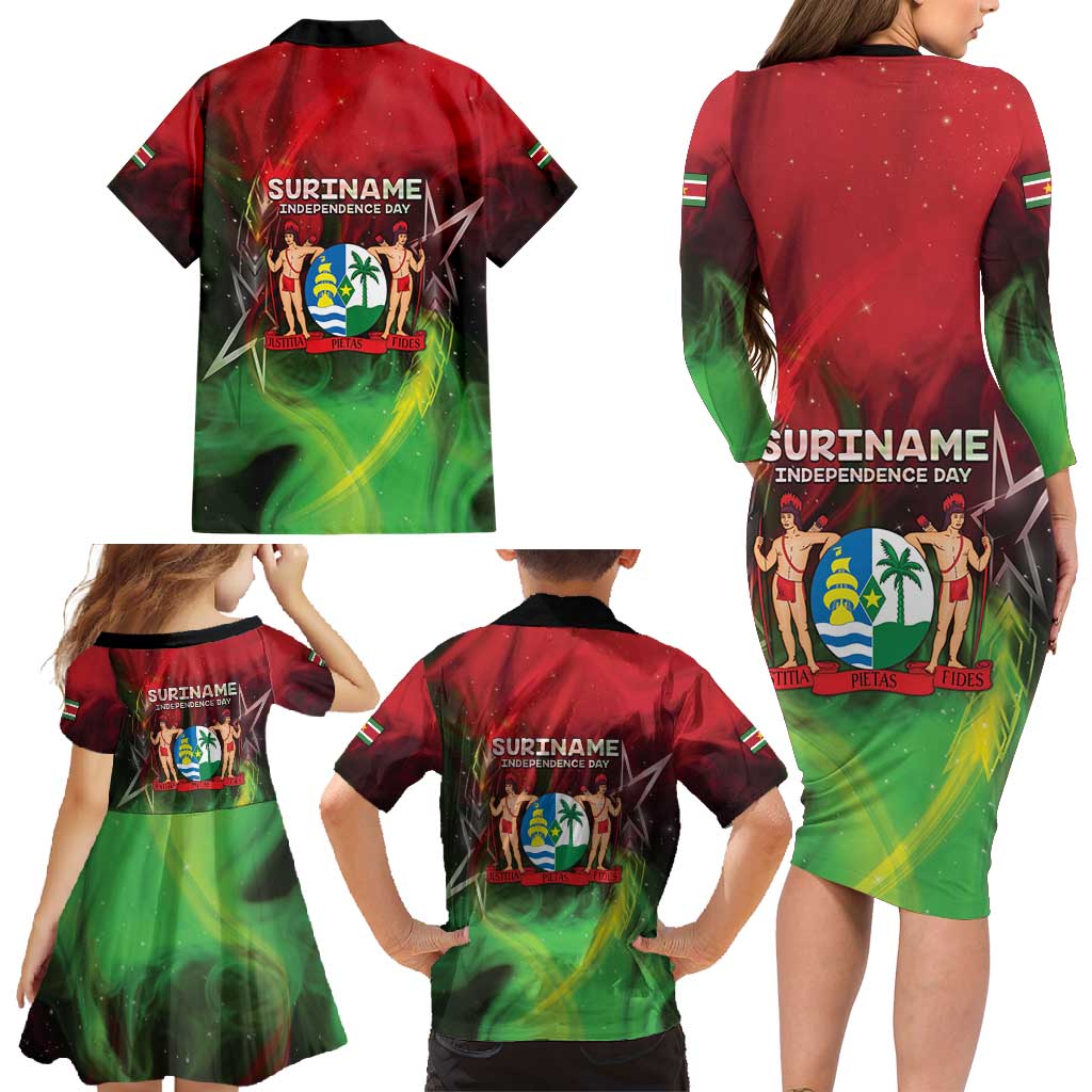 Suriname Independence Day Family Matching Long Sleeve Bodycon Dress and Hawaiian Shirt Wan Switi Srefidensi Dey - Wonder Print Shop