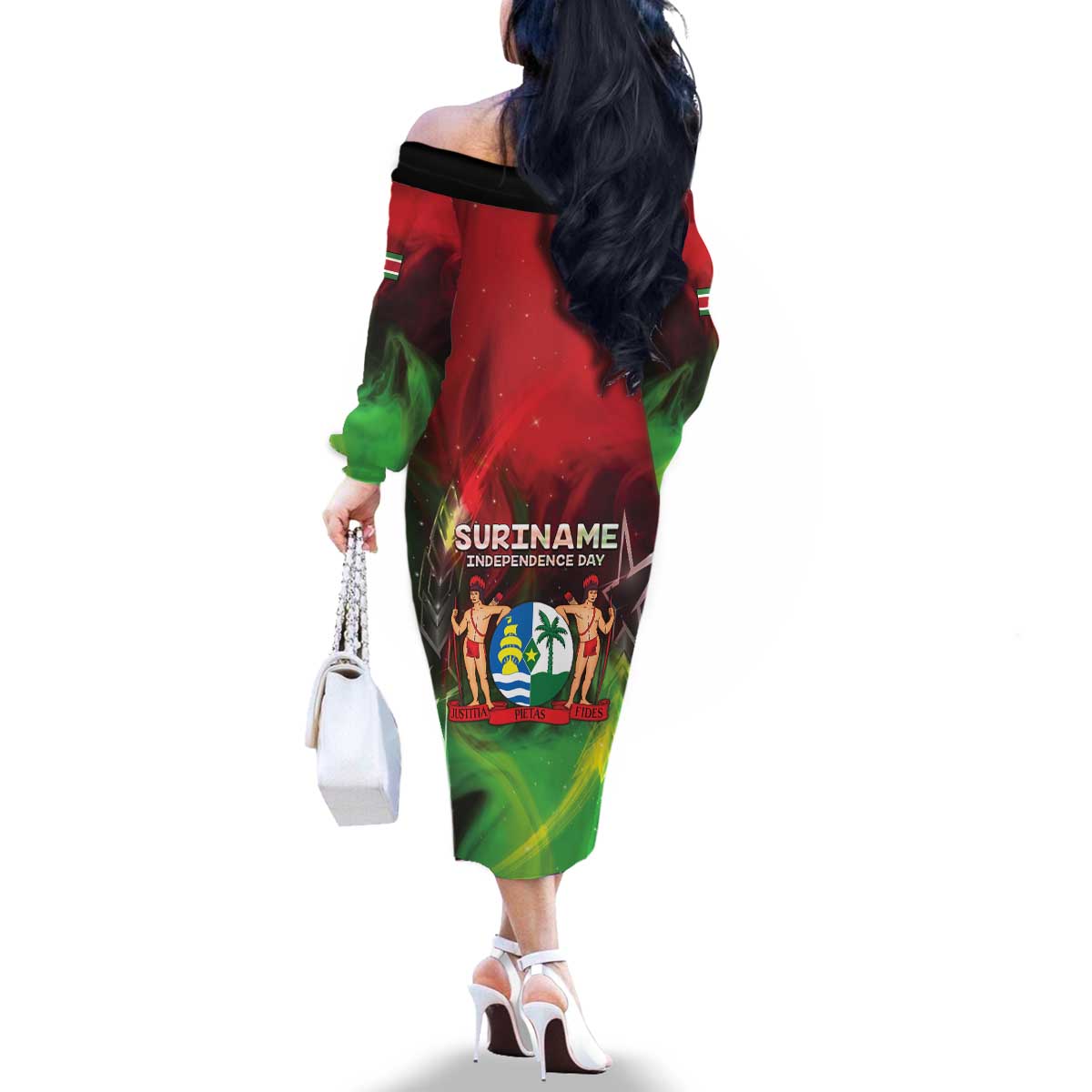 Suriname Independence Day Family Matching Off The Shoulder Long Sleeve Dress and Hawaiian Shirt Wan Switi Srefidensi Dey - Wonder Print Shop