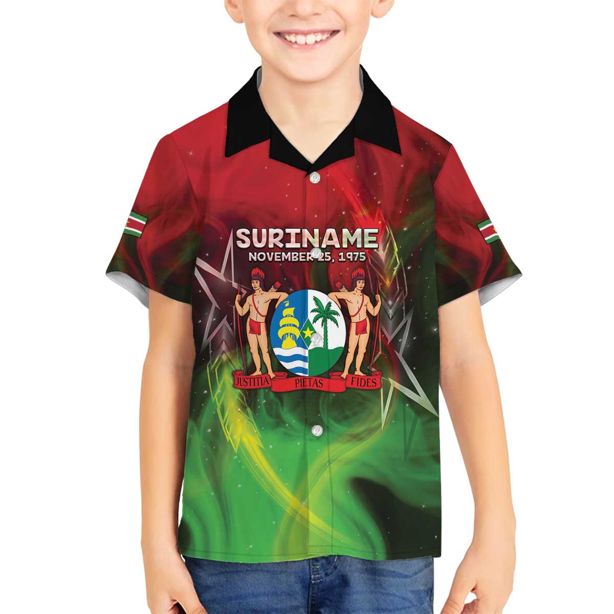 Suriname Independence Day Family Matching Off The Shoulder Long Sleeve Dress and Hawaiian Shirt Wan Switi Srefidensi Dey - Wonder Print Shop