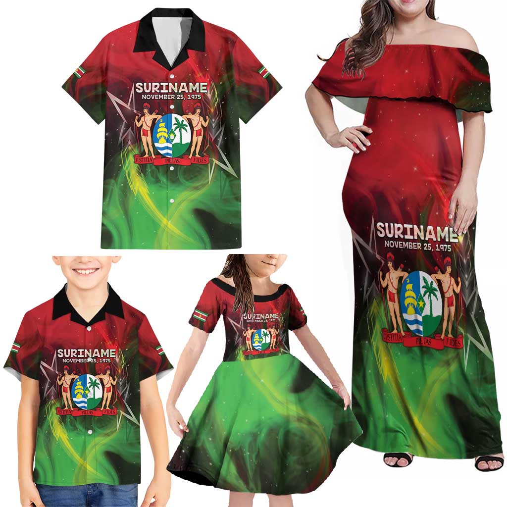 Suriname Independence Day Family Matching Off Shoulder Maxi Dress and Hawaiian Shirt Wan Switi Srefidensi Dey - Wonder Print Shop