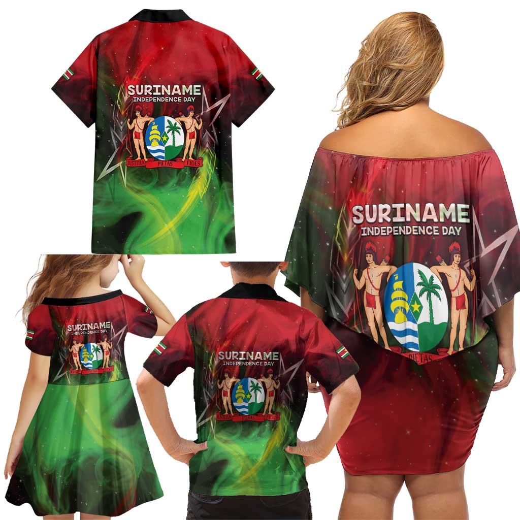 Suriname Independence Day Family Matching Off Shoulder Short Dress and Hawaiian Shirt Wan Switi Srefidensi Dey - Wonder Print Shop