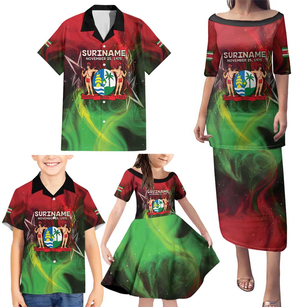 Suriname Independence Day Family Matching Puletasi and Hawaiian Shirt Wan Switi Srefidensi Dey - Wonder Print Shop
