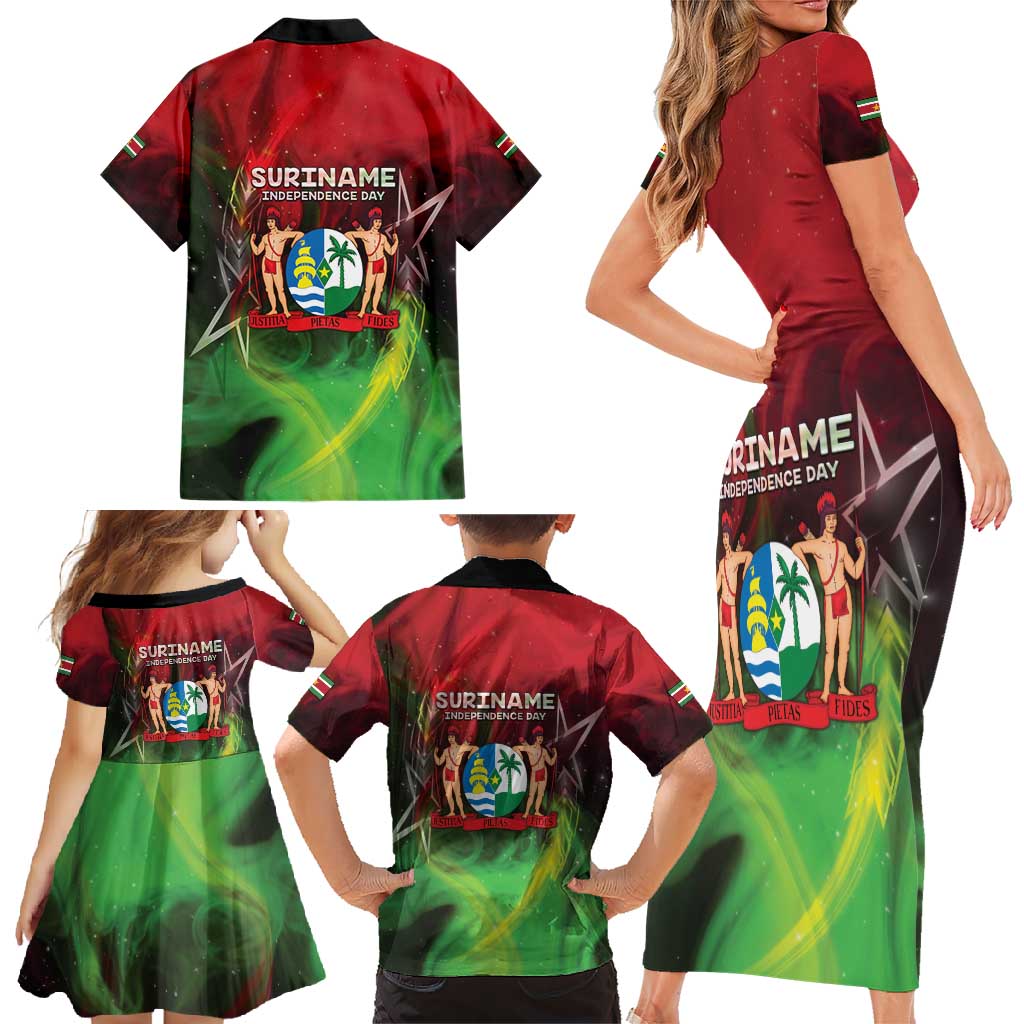 Suriname Independence Day Family Matching Short Sleeve Bodycon Dress and Hawaiian Shirt Wan Switi Srefidensi Dey - Wonder Print Shop
