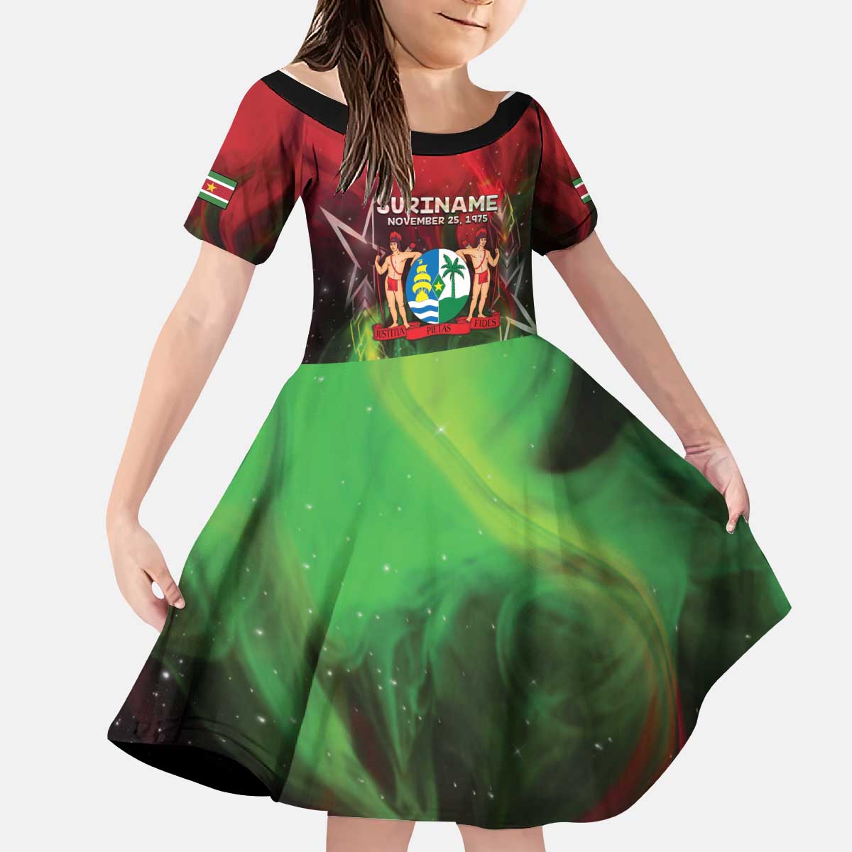 Suriname Independence Day Kid Short Sleeve Dress Wan Switi Srefidensi Dey - Wonder Print Shop