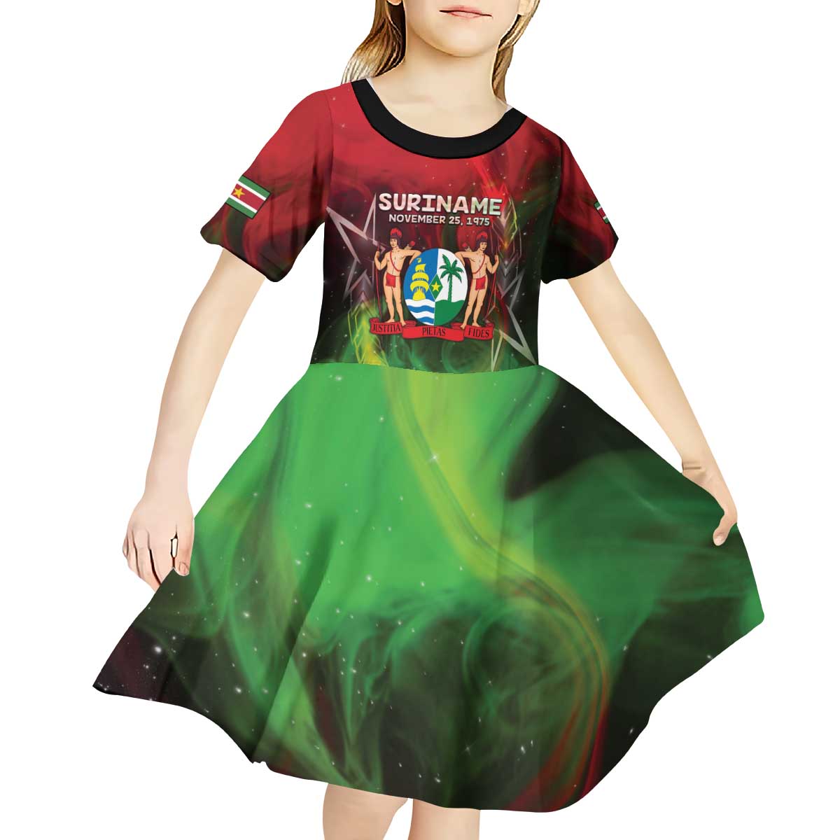 Suriname Independence Day Kid Short Sleeve Dress Wan Switi Srefidensi Dey - Wonder Print Shop