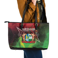 Suriname Independence Day Leather Tote Bag Wan Switi Srefidensi Dey - Wonder Print Shop