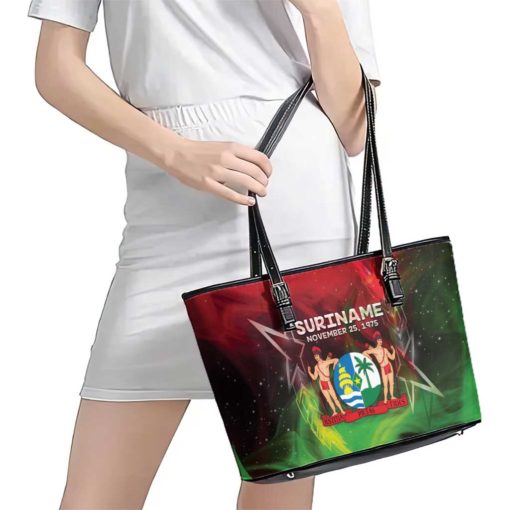Suriname Independence Day Leather Tote Bag Wan Switi Srefidensi Dey - Wonder Print Shop