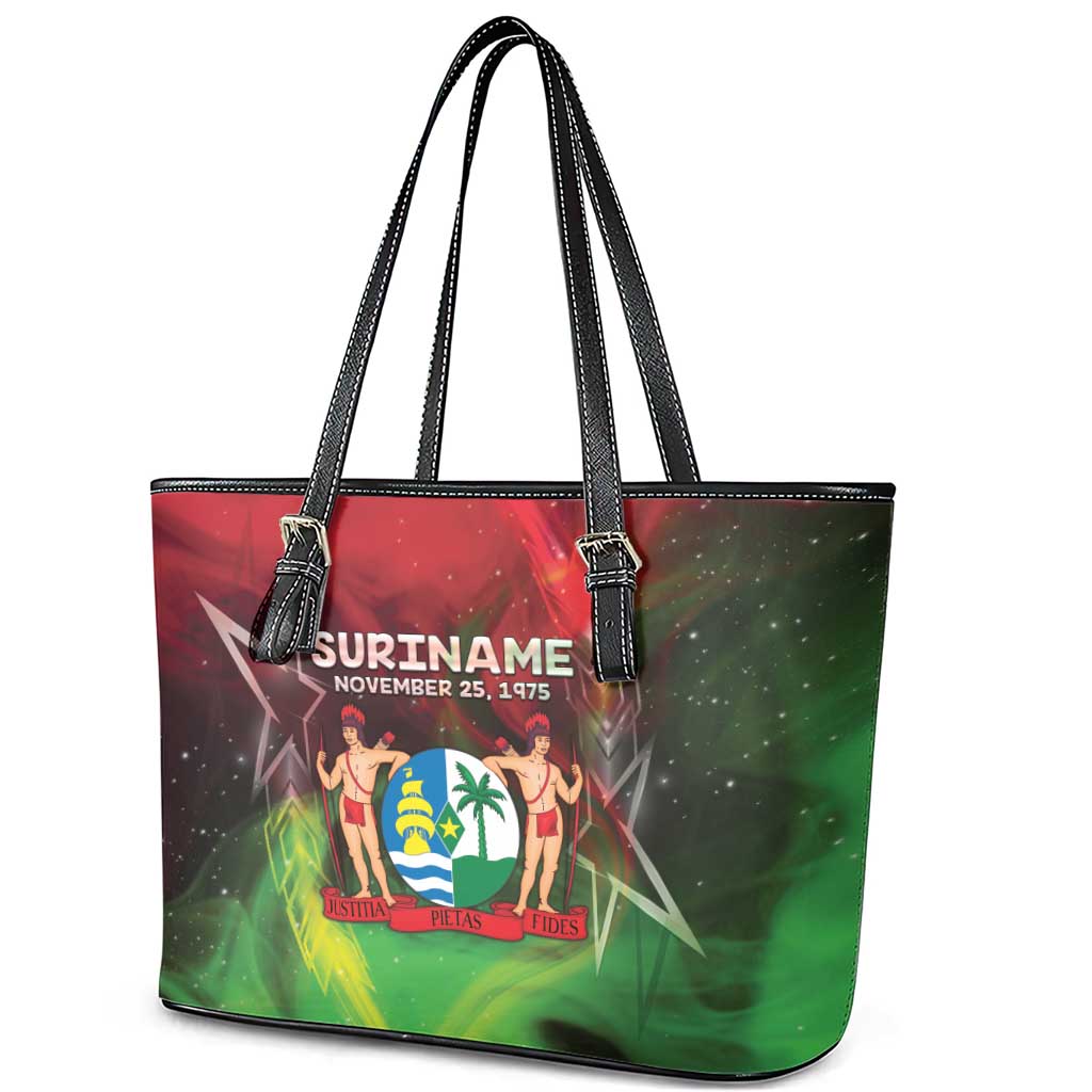 Suriname Independence Day Leather Tote Bag Wan Switi Srefidensi Dey - Wonder Print Shop