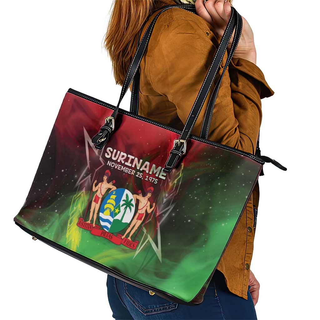 Suriname Independence Day Leather Tote Bag Wan Switi Srefidensi Dey - Wonder Print Shop