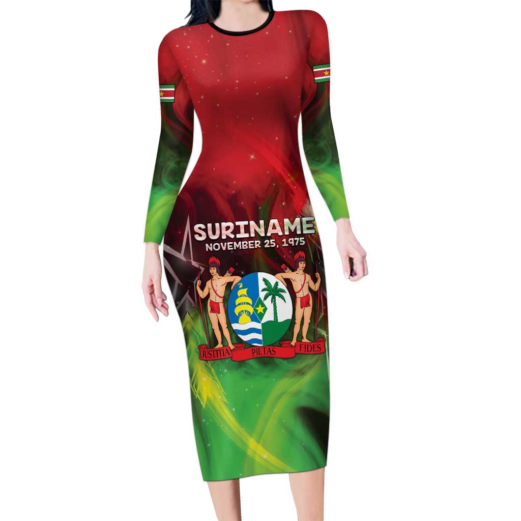 Suriname Independence Day Long Sleeve Bodycon Dress Wan Switi Srefidensi Dey - Wonder Print Shop