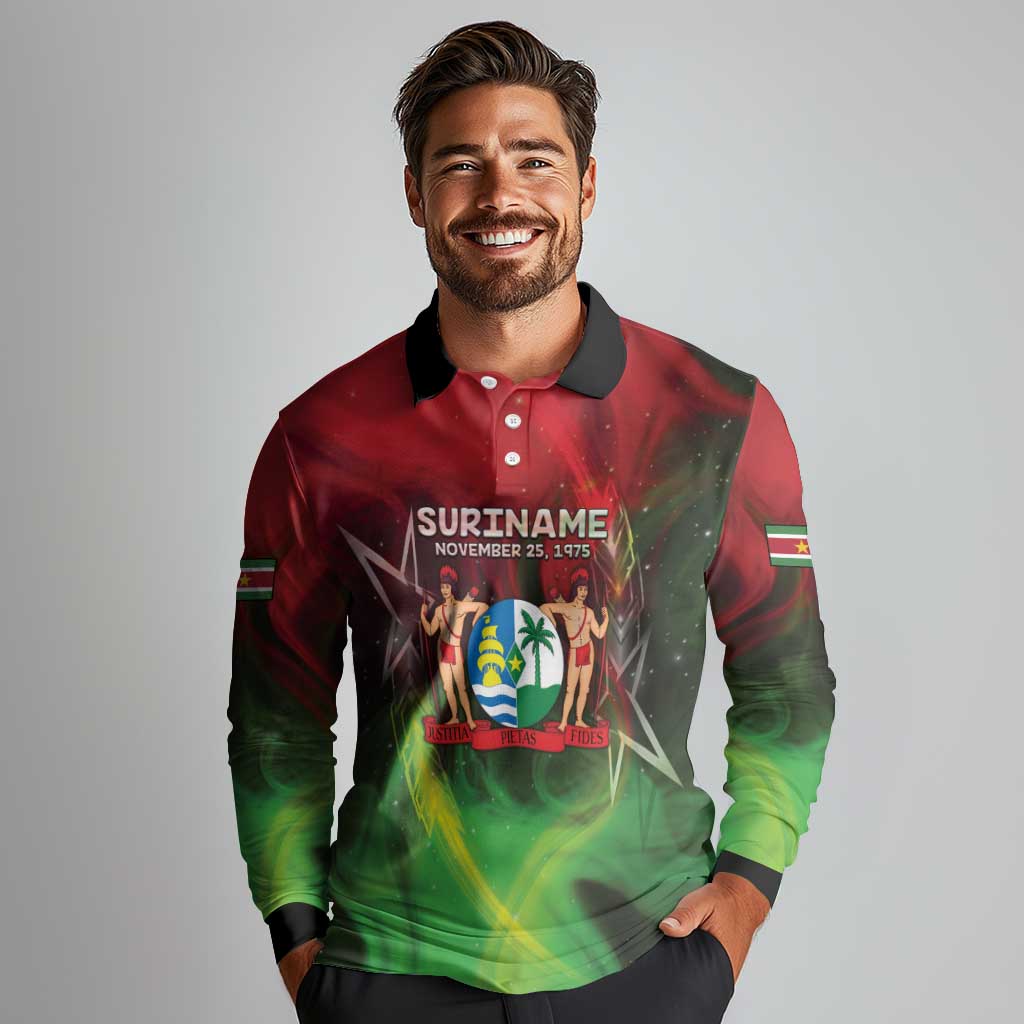 Suriname Independence Day Long Sleeve Polo Shirt Wan Switi Srefidensi Dey - Wonder Print Shop