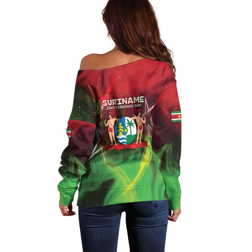 Suriname Independence Day Off Shoulder Sweater Wan Switi Srefidensi Dey - Wonder Print Shop