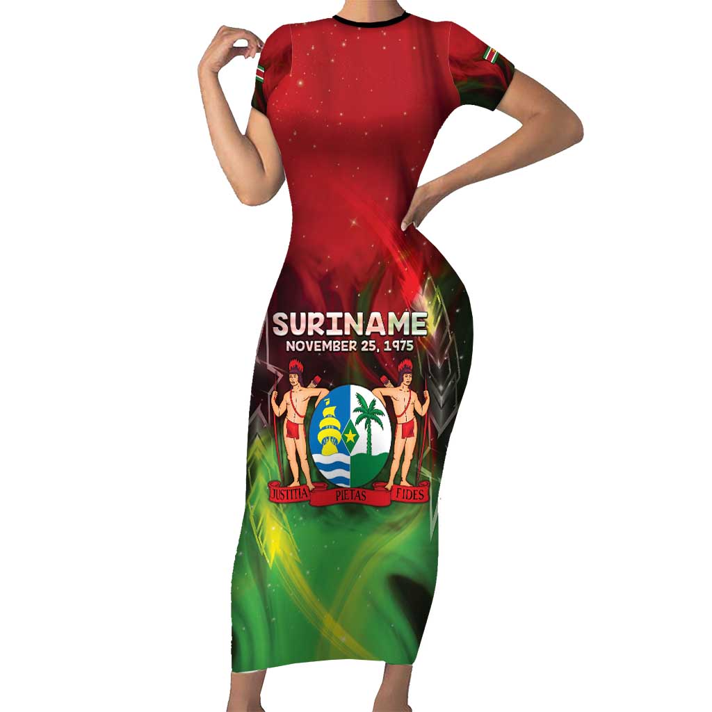 Suriname Independence Day Short Sleeve Bodycon Dress Wan Switi Srefidensi Dey - Wonder Print Shop