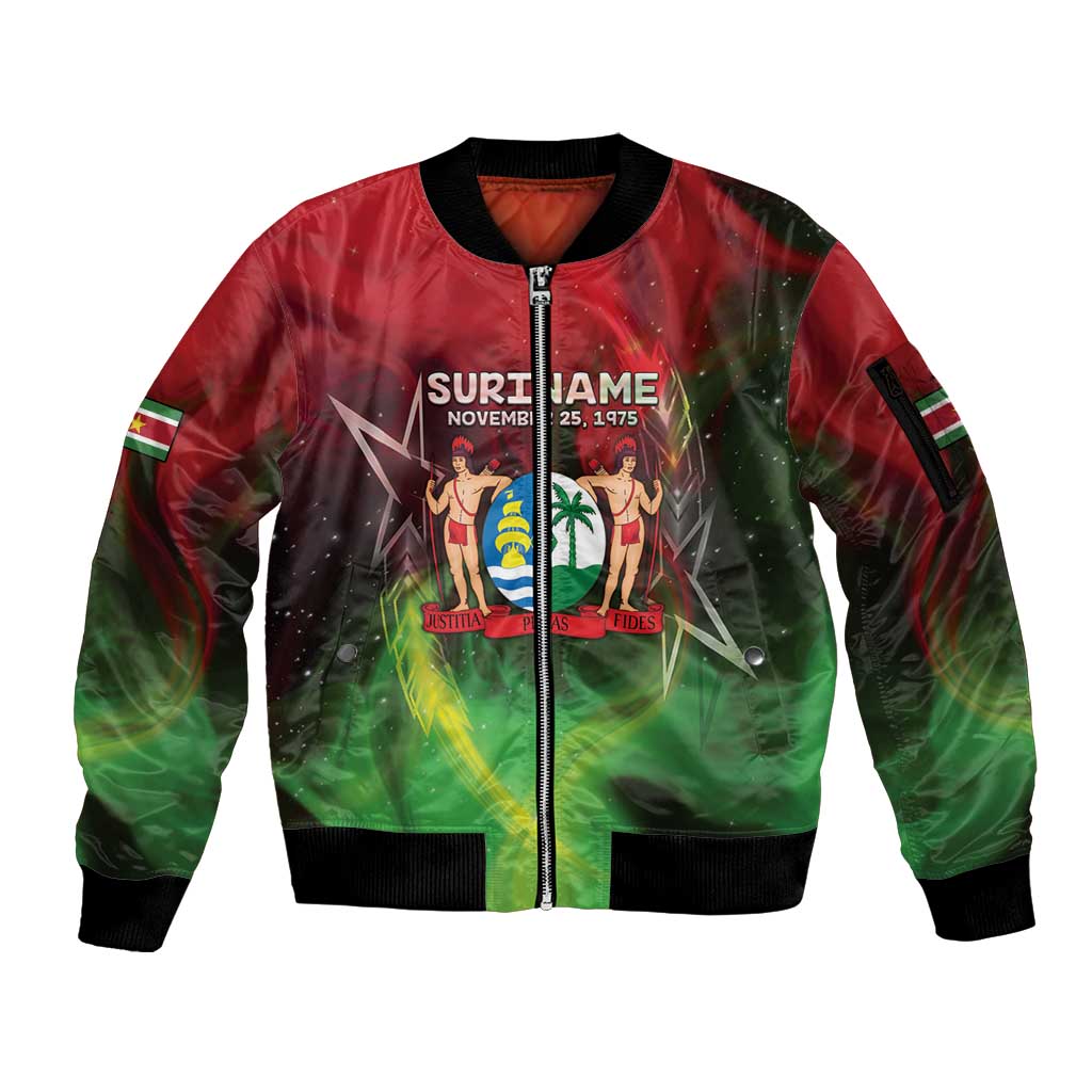 Suriname Independence Day Sleeve Zip Bomber Jacket Wan Switi Srefidensi Dey - Wonder Print Shop