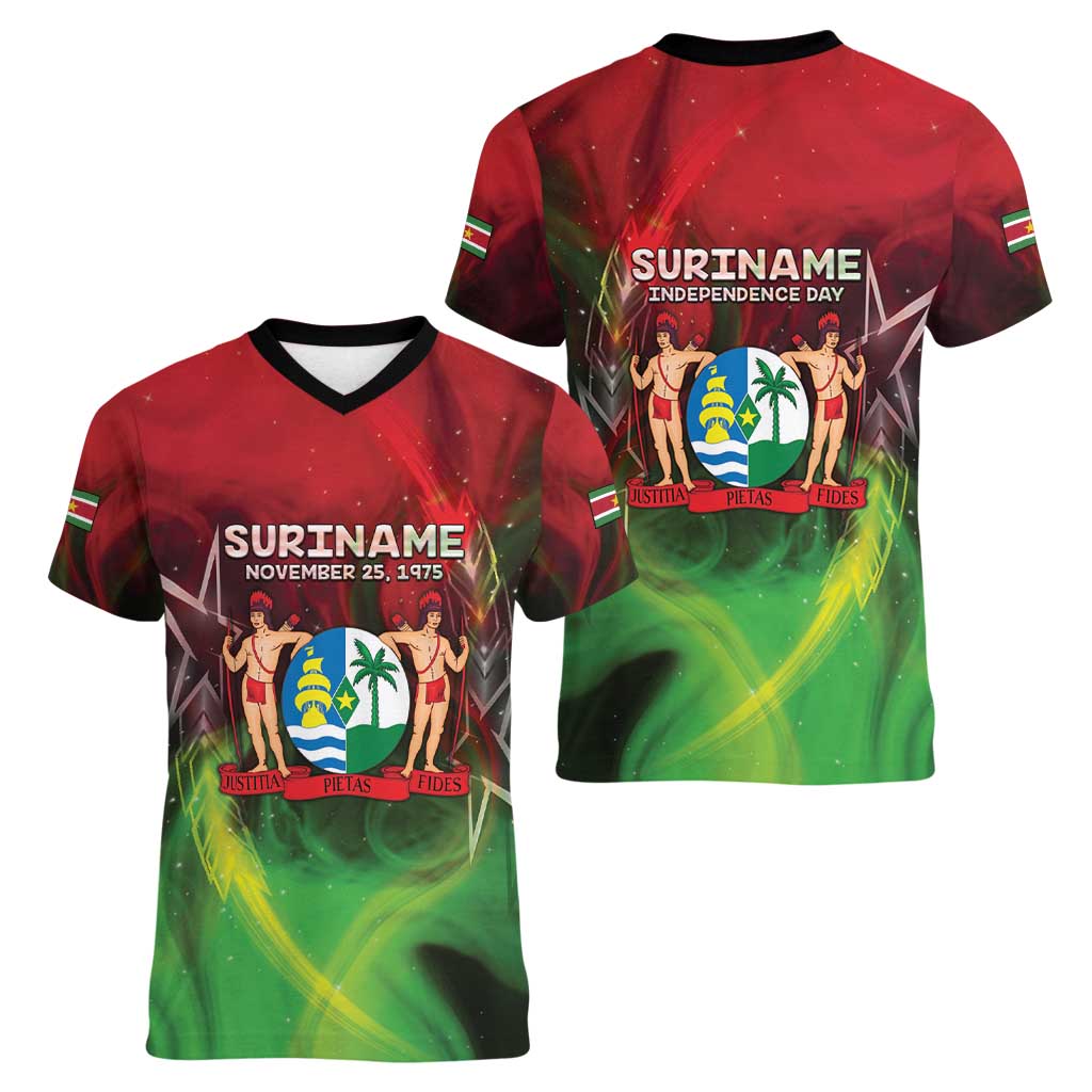 Suriname Independence Day Women V-Neck T-Shirt Wan Switi Srefidensi Dey - Wonder Print Shop