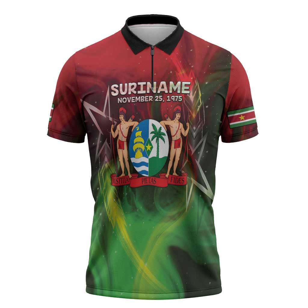 Suriname Independence Day Zipper Polo Shirt Wan Switi Srefidensi Dey - Wonder Print Shop