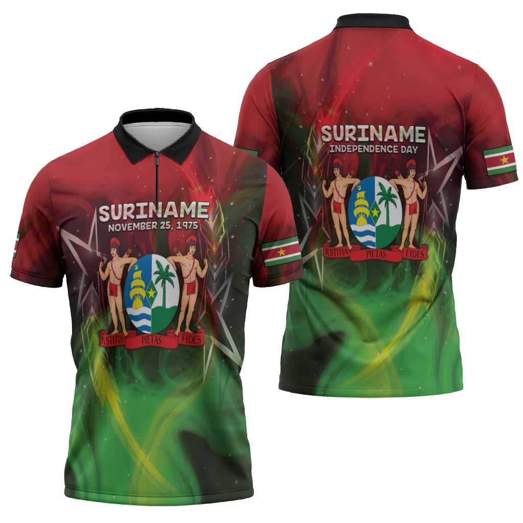 Suriname Independence Day Zipper Polo Shirt Wan Switi Srefidensi Dey - Wonder Print Shop