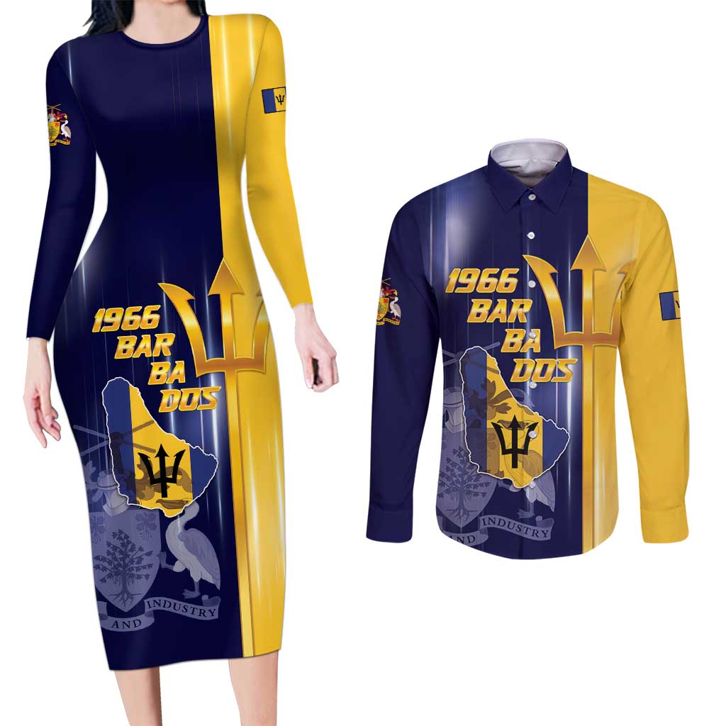 Barbados Independence Day Couples Matching Long Sleeve Bodycon Dress and Long Sleeve Button Shirt Proud To Be Barbadian - Wonder Print Shop