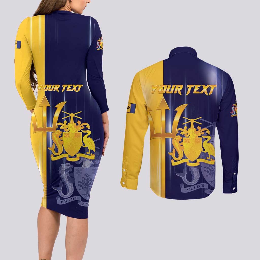 Barbados Independence Day Couples Matching Long Sleeve Bodycon Dress and Long Sleeve Button Shirt Proud To Be Barbadian - Wonder Print Shop